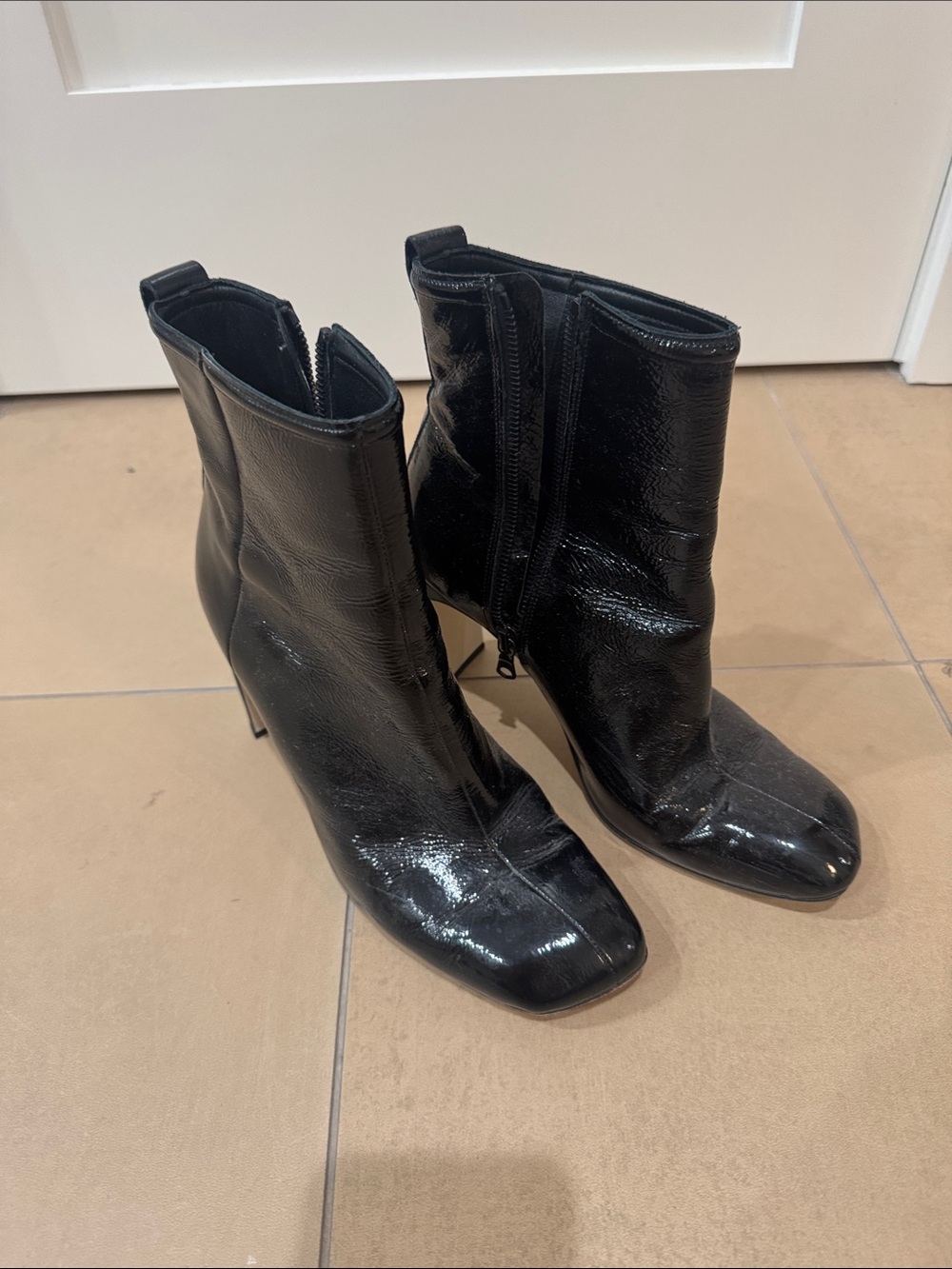 Rag & Bone Black Patent Square-Toe Ankle Boots